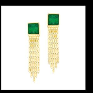 Green & Gold Chain Tassel Earringss